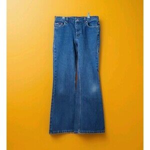 Vtg Tommy Jeans Flares Size 9 Bell Bottoms Dark Juniors Women Hilfiger Wide Leg